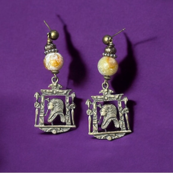 Antique Genuine Egyptian Obsidian “Pharaoh's Treasure“ Earrings - Picture 9 of 9